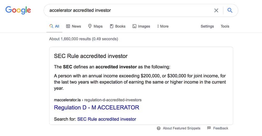SEO is important for Startups. Example of Snippet from the google results