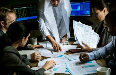 a group of people around a table