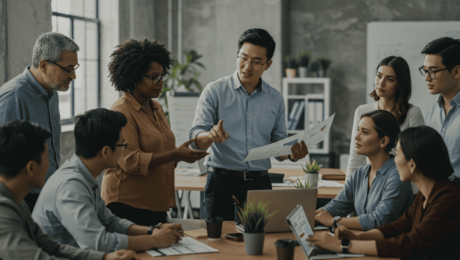 a group of people in a meeting