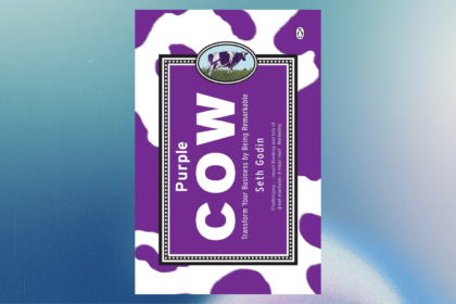 a purple and white cow book cover